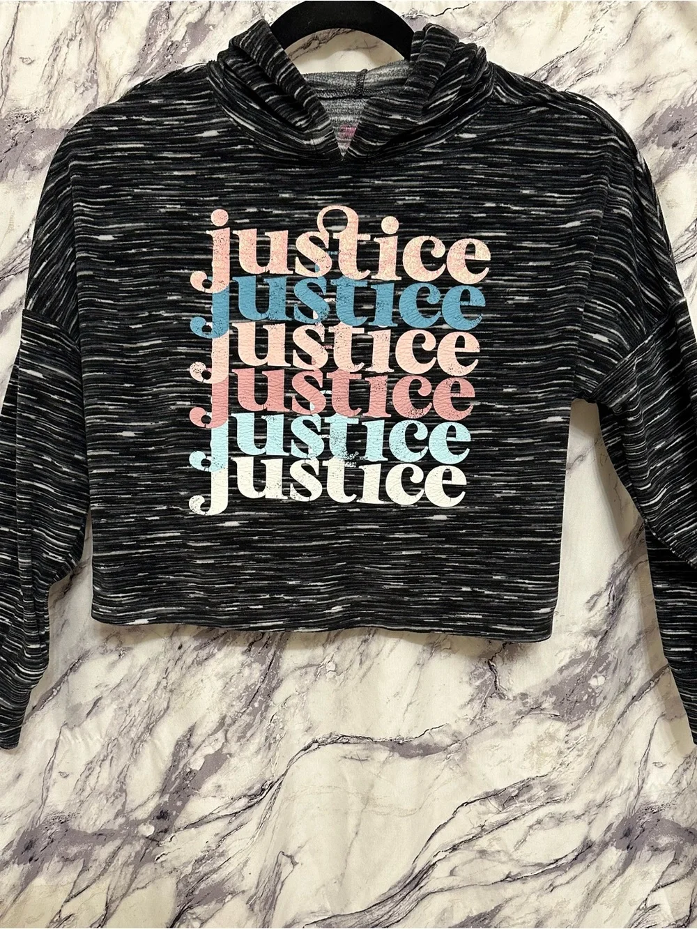 Justice Gray Striped Sleep Top with Multi Colored Logo
